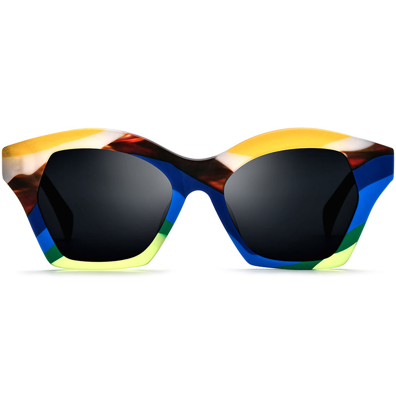 Oversized Matte Acetate Cat Eye Polarized Sunglasses - MCROONS - Blue Grey Lens front view