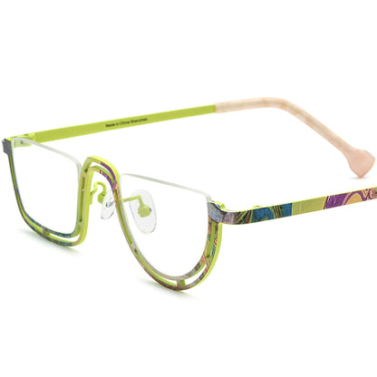 Titanium Semi-Rimless Round Glasses Frame Fashionable - Yellow - MCROONS
