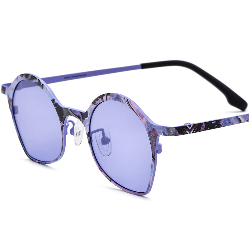 Vintage Titanium Cat Eye Polarised Sunglasses - Purple Purple Lens - MCROONS