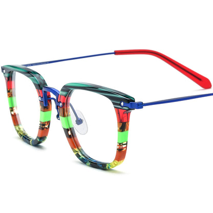 Retro Acetate Titanium Square Glasses - Green - MCROONS