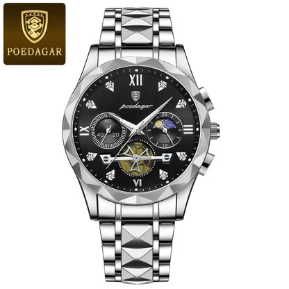 Poedagar 996 Men's Luxury Chronograph Quartz Watch – Stainless Steel Band, Waterproof, Luminous, Date
