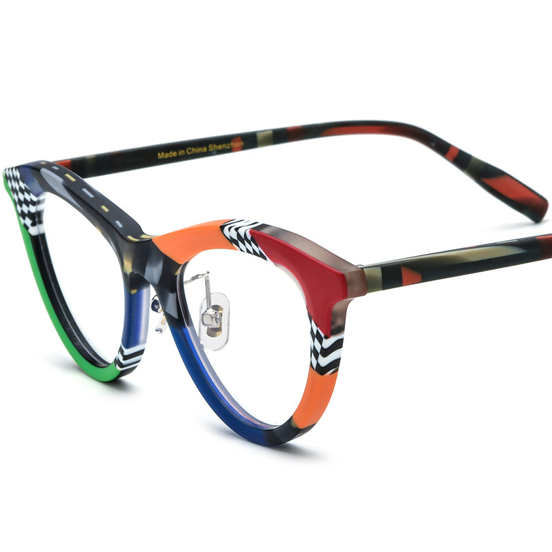 Multicolour Print Acetate Cat Eye Glasses Frame Vintage - Matte Stripe - MCROONS