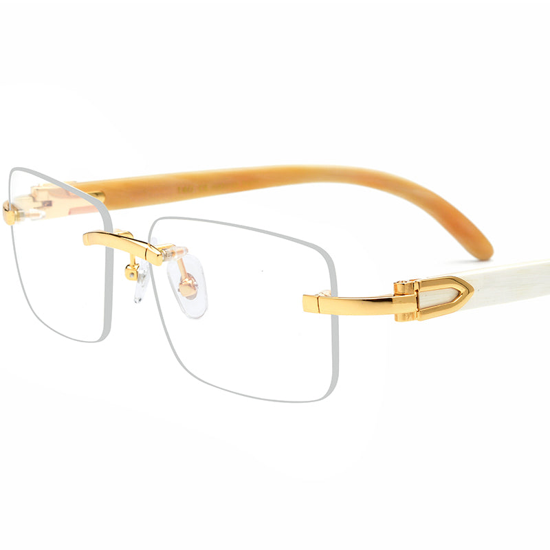 Buffalo Horn Rimless Square Optical Glasses Frame - White - MCROONS