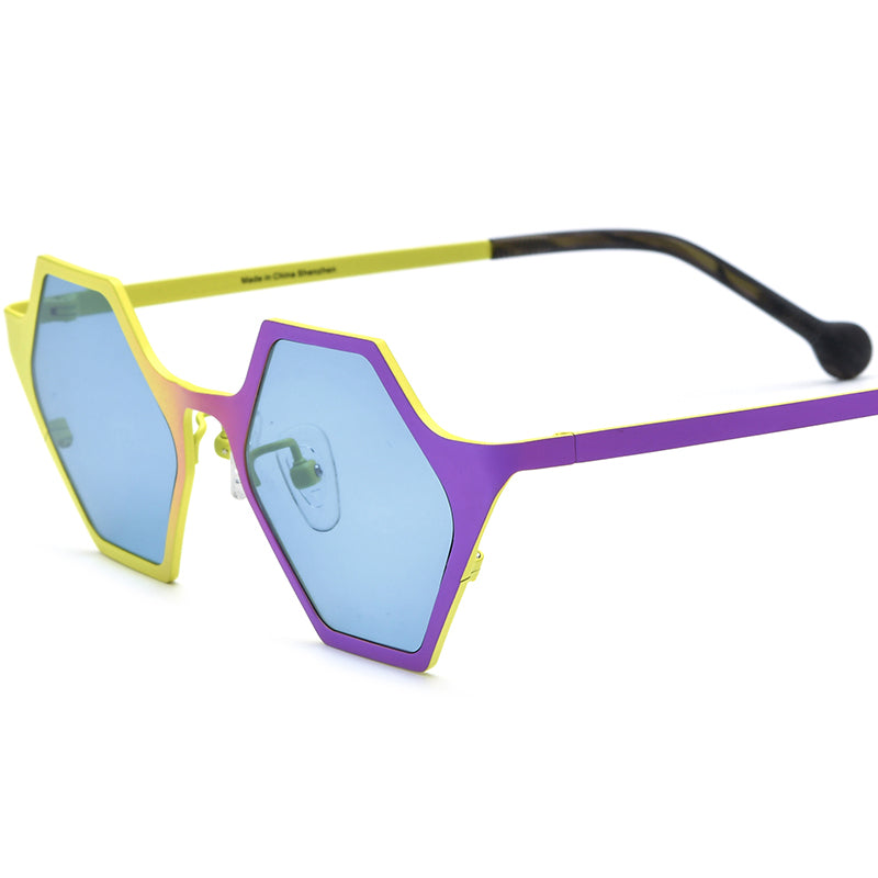 Colourful Titanium Polygon Polarised Sunglasses Vintage - Yellow Purple - MCROONS
