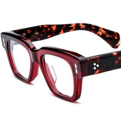 Bold Oversized Square Acetate Optical Glasses Frame - Red - MCROONS