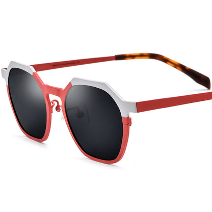 Colourful Titanium Polygon Polarised Sunglasses Retro - Silver Red - MCROONS