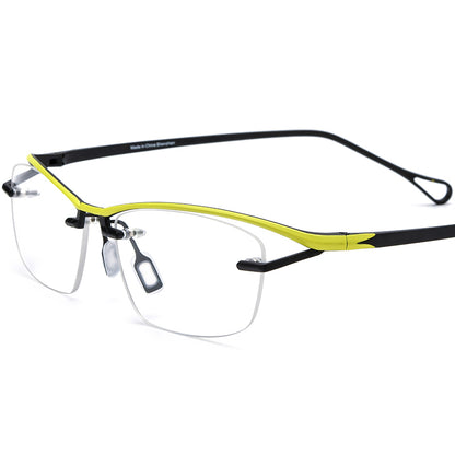 Vintage Half-Rim Colourful Titanium Square Optical Glasses Frame - Yellow Black - MCROONS