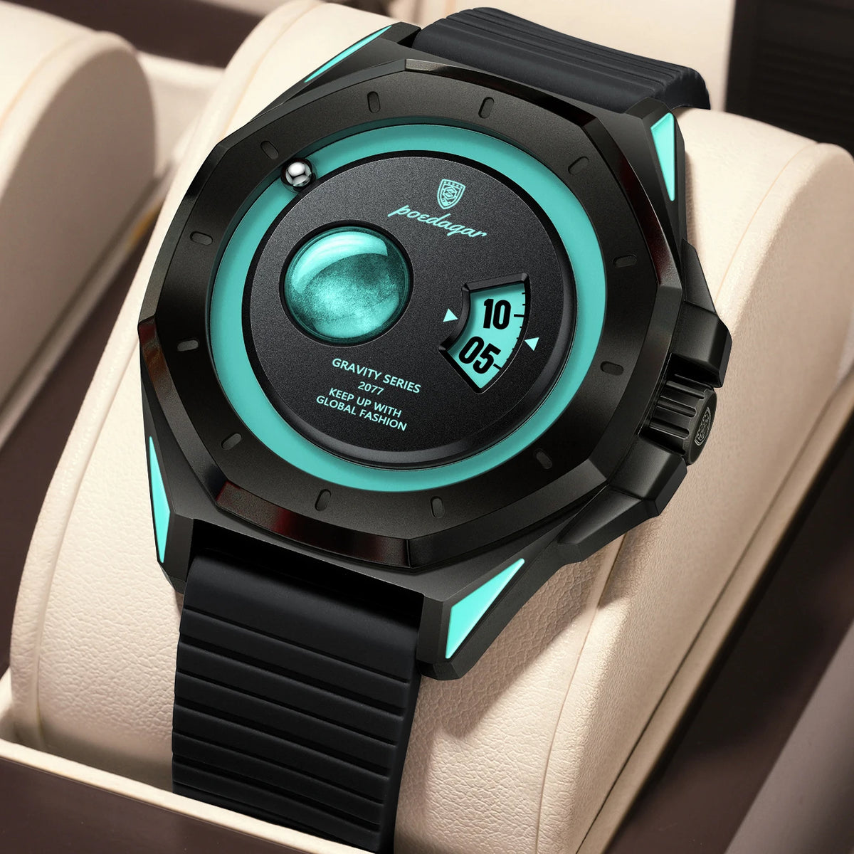 Poedagar 966 Men's Luxury Quartz Watch – Silicone Strap, Waterproof