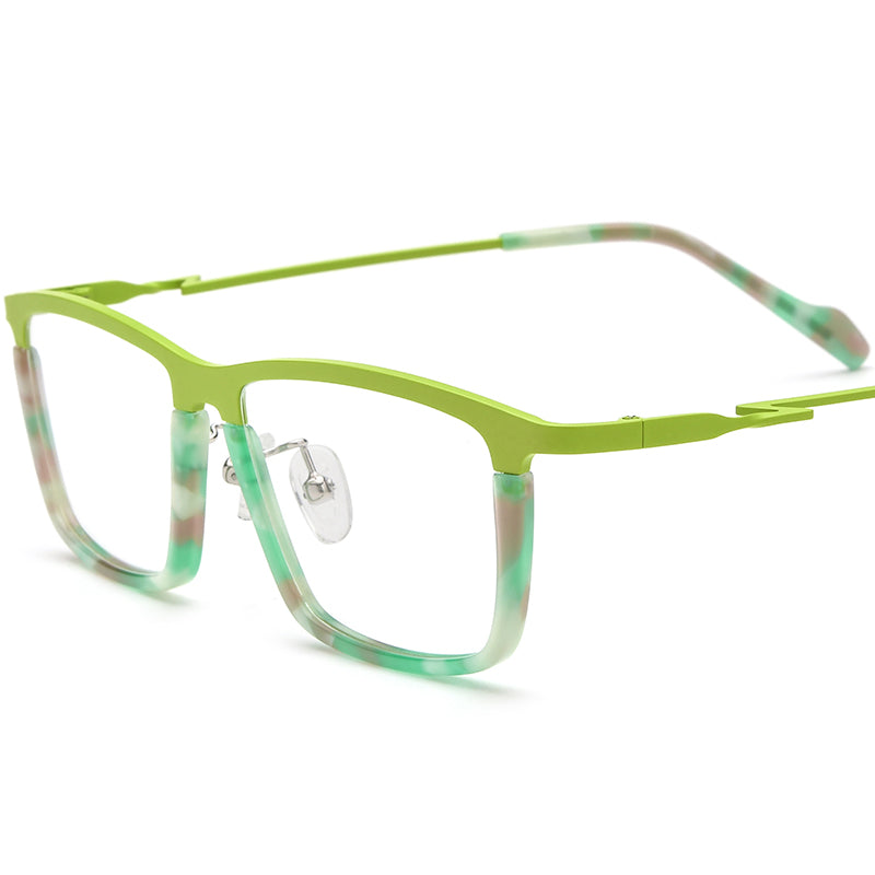 Retro Vintage Acetate Titanium Square Glasses - Matte Green - MCROONS