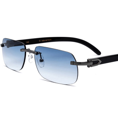 Buffalo Horn Rimless Square Sunglasses - Blue - MCROONS