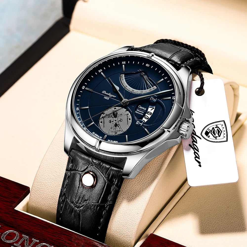 Poedagar 802 Men's Luxury Quartz Watch – Leather Strap, Waterproof, Date