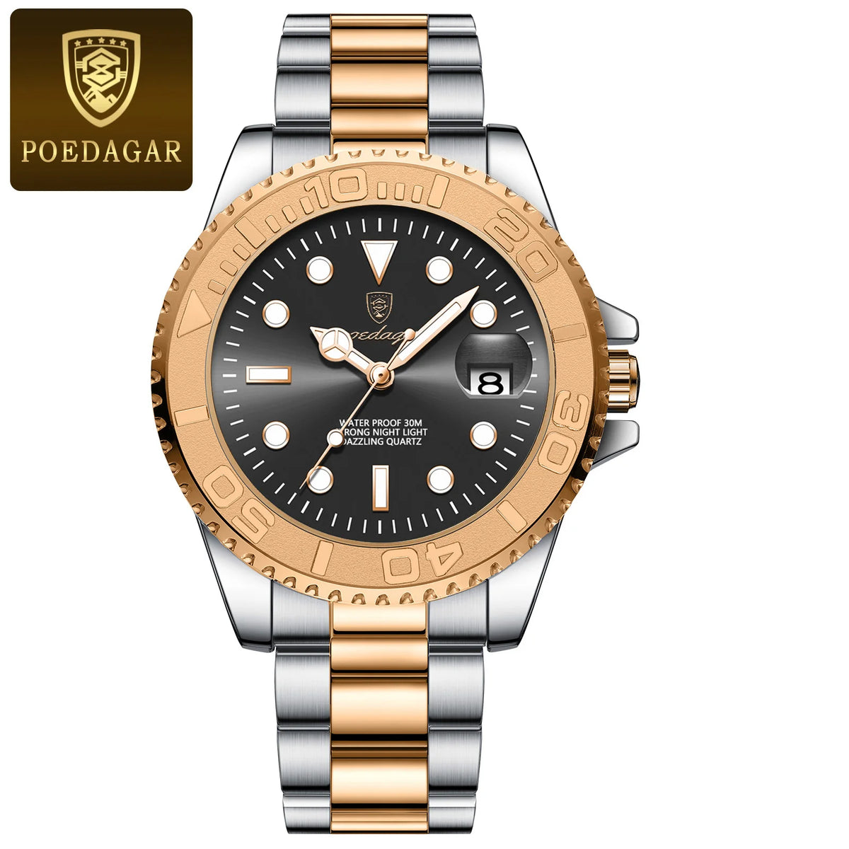Poedagar 680 Men's Luxury Quartz Watch – Stainless Steel Band, Waterproof, Luminous, Date