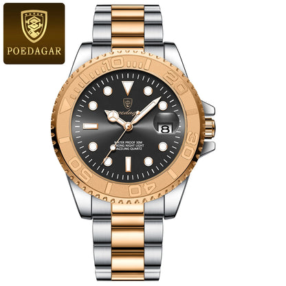Poedagar 680 Men's Luxury Quartz Watch – Stainless Steel Band, Waterproof, Luminous, Date