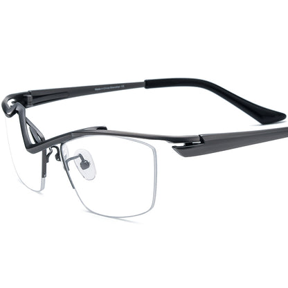Titanium Semi-Rimless Square Optical Glasses Lightweight - Gray - MCROONS