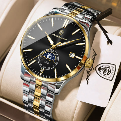 Poedagar 854 Men's Luxury Quartz Watch – Stainless Steel Band, Waterproof, Luminous, Date