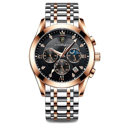 Poedagar 8208 Men's Luxury Quartz Watch – Stainless Steel Band, Waterproof, Luminous, Date