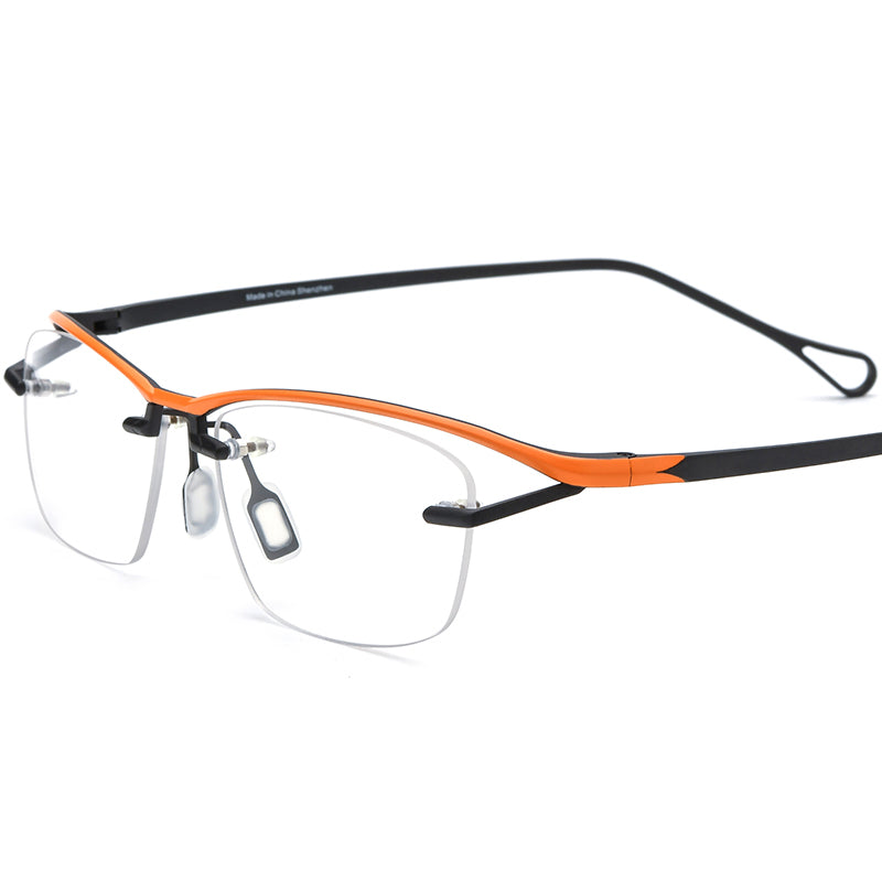Vintage Half-Rim Colourful Titanium Square Optical Glasses Frame - Orange Black - MCROONS
