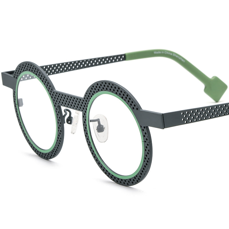 Matte Titanium Hollow-Out Round Optical Glasses Frame - Matte Gray - MCROONS