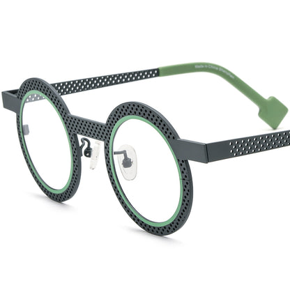 Matte Titanium Hollow-Out Round Optical Glasses Frame - Matte Gray - MCROONS