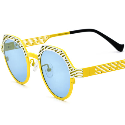 Colourful Titanium Cat Eye Polarised Sunglasses Vintage - White Yellow - MCROONS