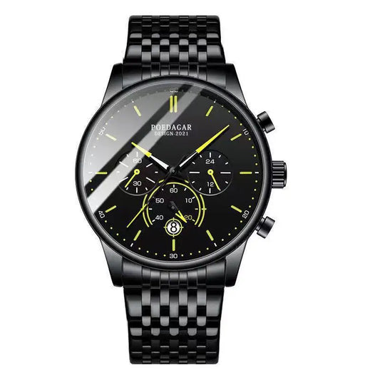 Poedagar 632 Men's Luxury Chronograph Quartz Watch – Stainless Steel Band, Waterproof, Luminous