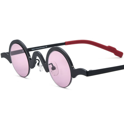 Titanium Semi-Rimless Round Polarised Sunglasses - Black Frame Purple Lens - MCROONS