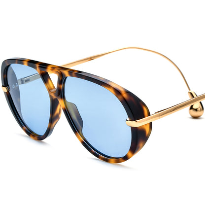 Diamond Acetate Cat Eye Polarised Sunglasses - Leopard Blue Lens - MCROONS