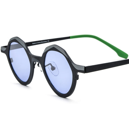 Colourful Titanium Polygon Polarised Sunglasses Retro - MCROONS - Black Frame Purple Lens