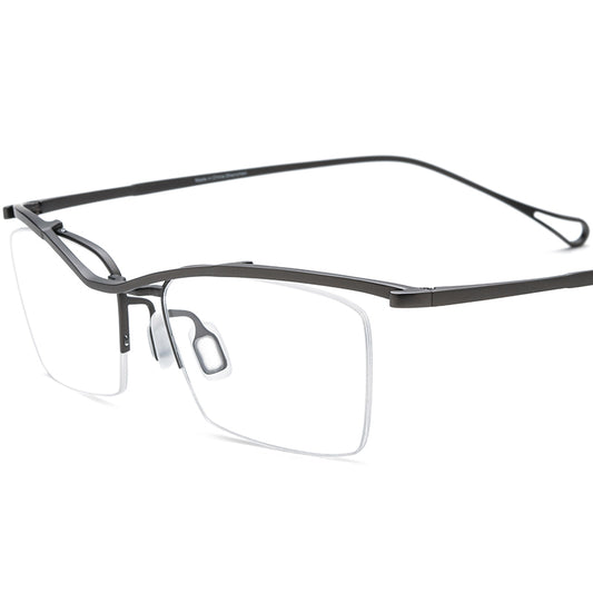 Titanium Semi-Rimless Square Optical Glasses - Gray Frame - MCROONS