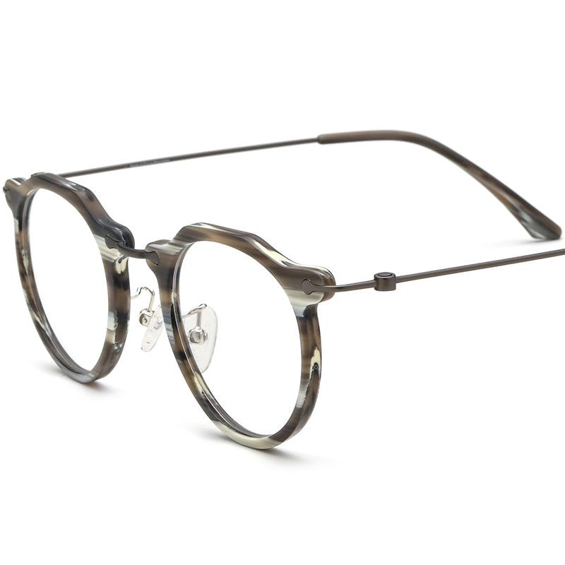Acetate Titanium Round Optical Glasses Frame Vintage - MCROONS - Stripe