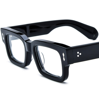 Retro Square Thick Acetate Optical Glasses Frame - Black - MCROONS