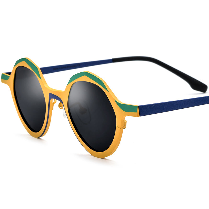 Colourful Titanium Polygon Polarised Sunglasses Retro - MCROONS - Yellow Frame Gray Lens