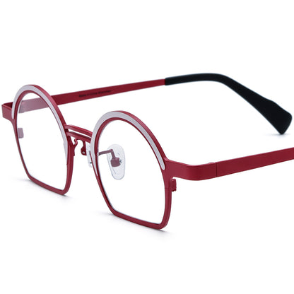 Colourful Titanium Half-Rim Round Optical Glasses - Grey Red - MCROONS