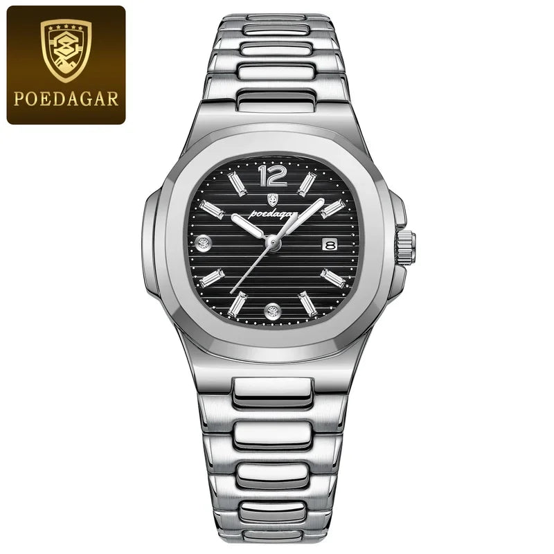 Poedagar 708 Women's Luxury Quartz Watch – Stainless Steel Band, Waterproof, Luminous, Date