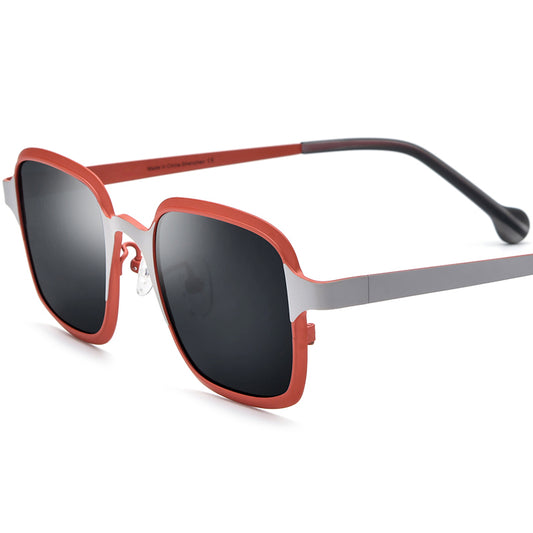 Colourful Titanium Square Polarised Sunglasses Vintage - Red Silver Gray Lens - MCROONS