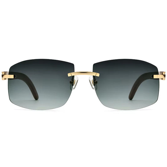 Wood Frame Rimless Square Sunglasses - MCROONS - front view