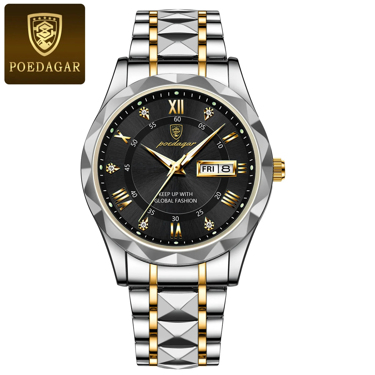 Poedagar 615 Men's Luxury Quartz Watch – Stainless Steel Band, Waterproof, Luminous, Date