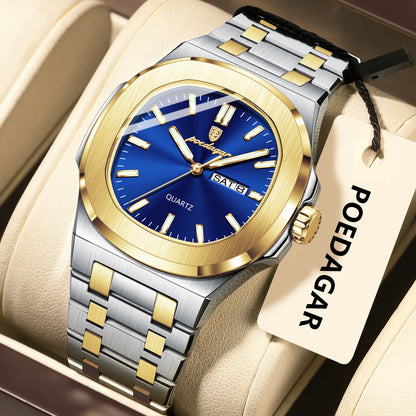 Poedagar 853 Men's Luxury Quartz Watch – Stainless Steel Band, Waterproof, Luminous, Date