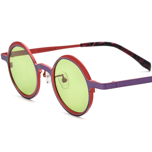 Titanium Round Polarized Sunglasses UV400 Retro - MCROONS - Purple Red Green Lens