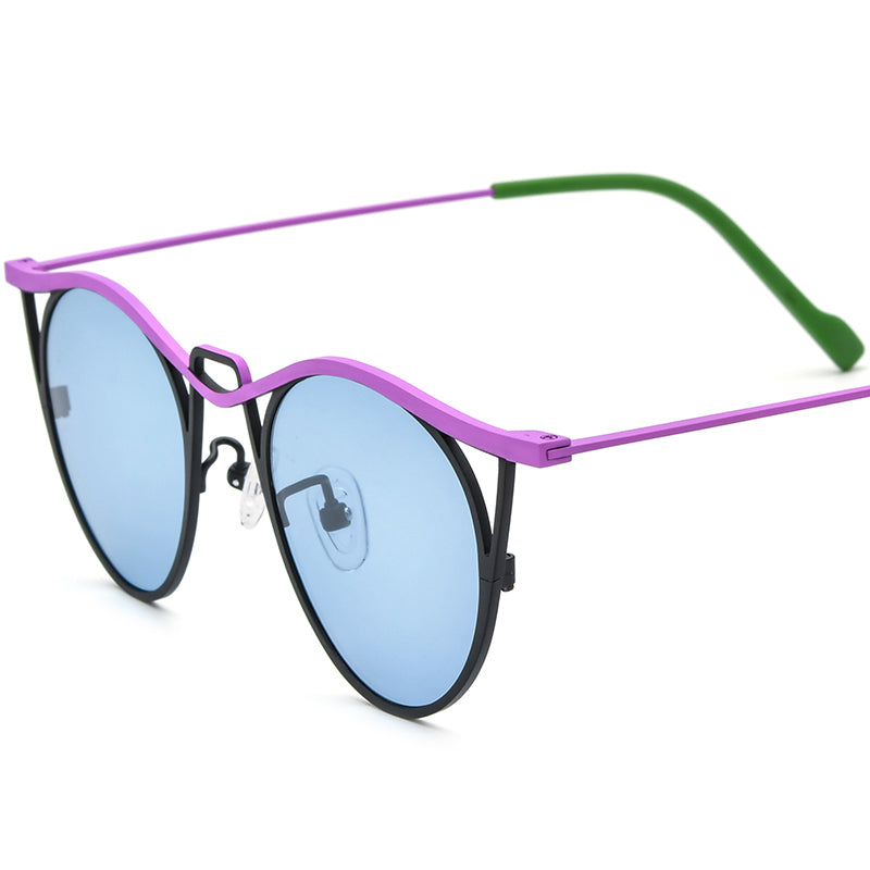 Vintage Titanium Cat Eye Polarized Sunglasses - Purple Black Blue Lens - MCROONS