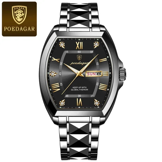 Poedagar 958 Men's Luxury Quartz Watch – Stainless Steel Band, Waterproof, Luminous, Date