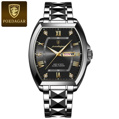 Poedagar 958 Men's Luxury Quartz Watch – Stainless Steel Band, Waterproof, Luminous, Date