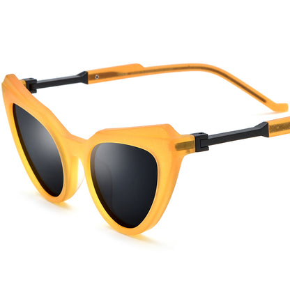 Retro Matte Acetate Polarised Cat Eye Sunglasses UV400 - Orange - MCROONS