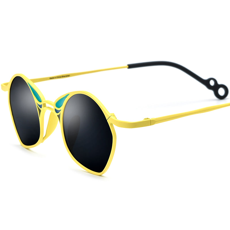 Colourful Titanium Irregular Polarised Sunglasses Fashion - Yellow Frame Grey Lens - MCROONS