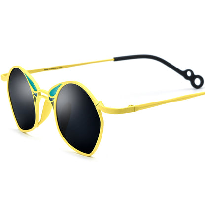 Colourful Titanium Irregular Polarised Sunglasses Fashion - Yellow Frame Grey Lens - MCROONS
