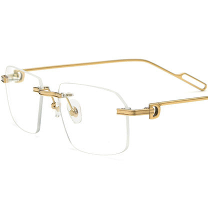 Designer Rimless Square Metal Optical Glasses Frame - Gold - MCROONS