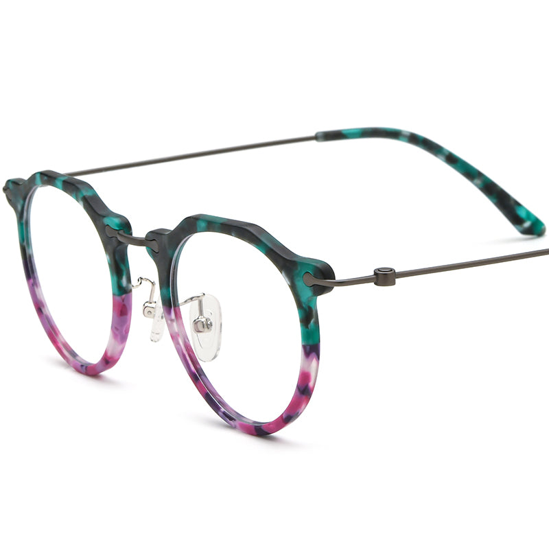 Acetate Titanium Round Optical Glasses Frame Vintage - MCROONS - Green Purple