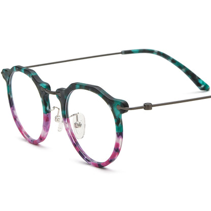 Acetate Titanium Round Optical Glasses Frame Vintage - MCROONS - Green Purple