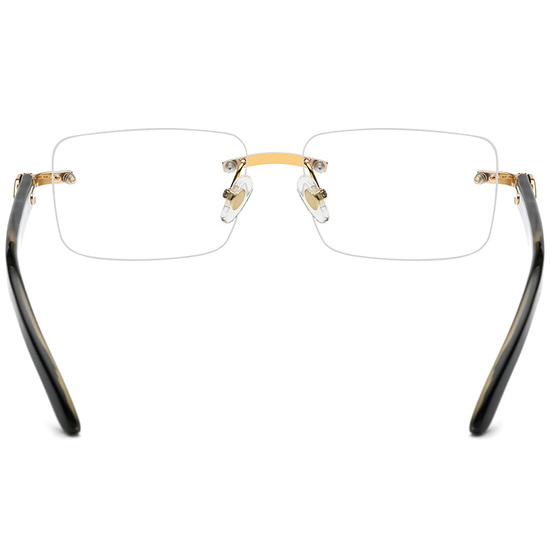 Buffalo Horn Rimless Square Optical Glasses Frame - MCROONS - Back View