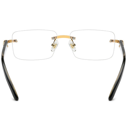 Buffalo Horn Rimless Square Optical Glasses Frame - MCROONS - Back View